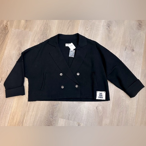 NWT We The Free Black Double-Breasted Cropped Knit Blazer - Picture 10 of 10